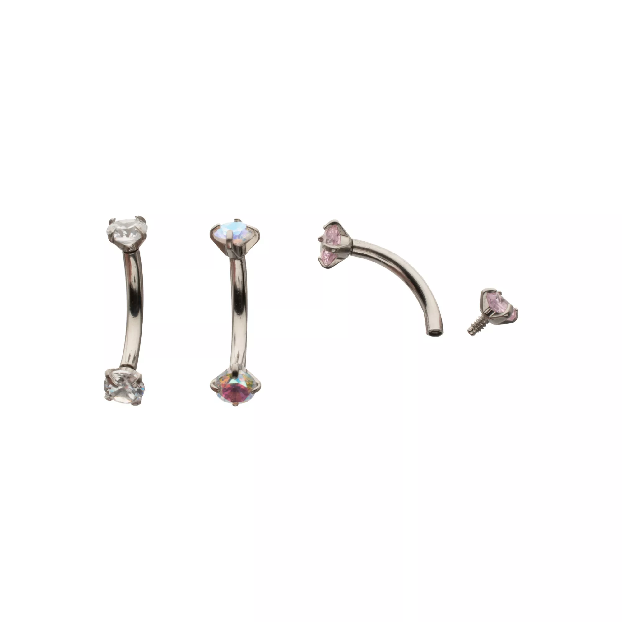 Multi-Pack CZ and AB Silver-Toned Curved Barbells 3 Pack - 16 Gauge