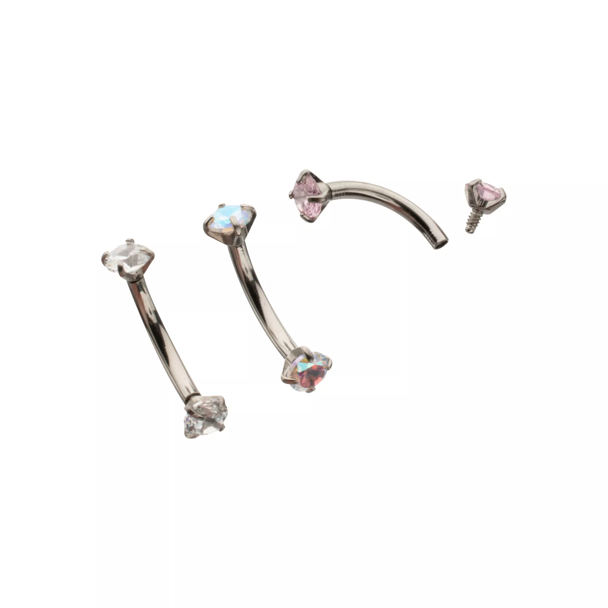 Multi-Pack CZ and AB Silver-Toned Curved Barbells 3 Pack - 16 Gauge