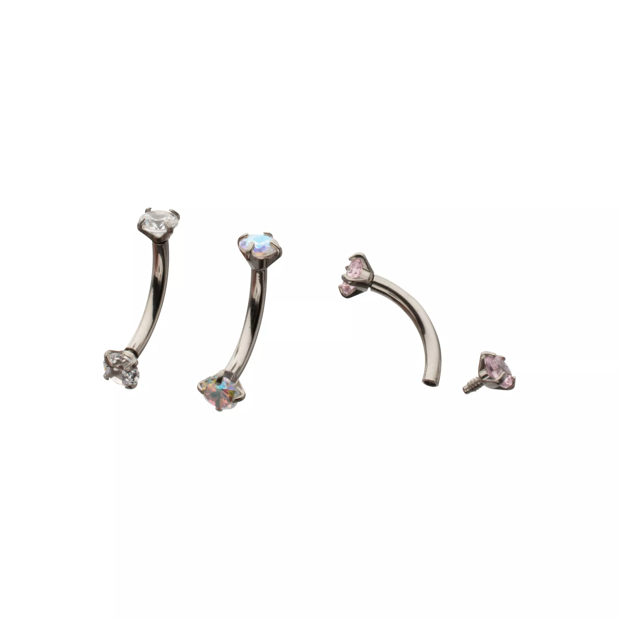 Multi-Pack CZ and AB Silver-Toned Curved Barbells 3 Pack - 16 Gauge