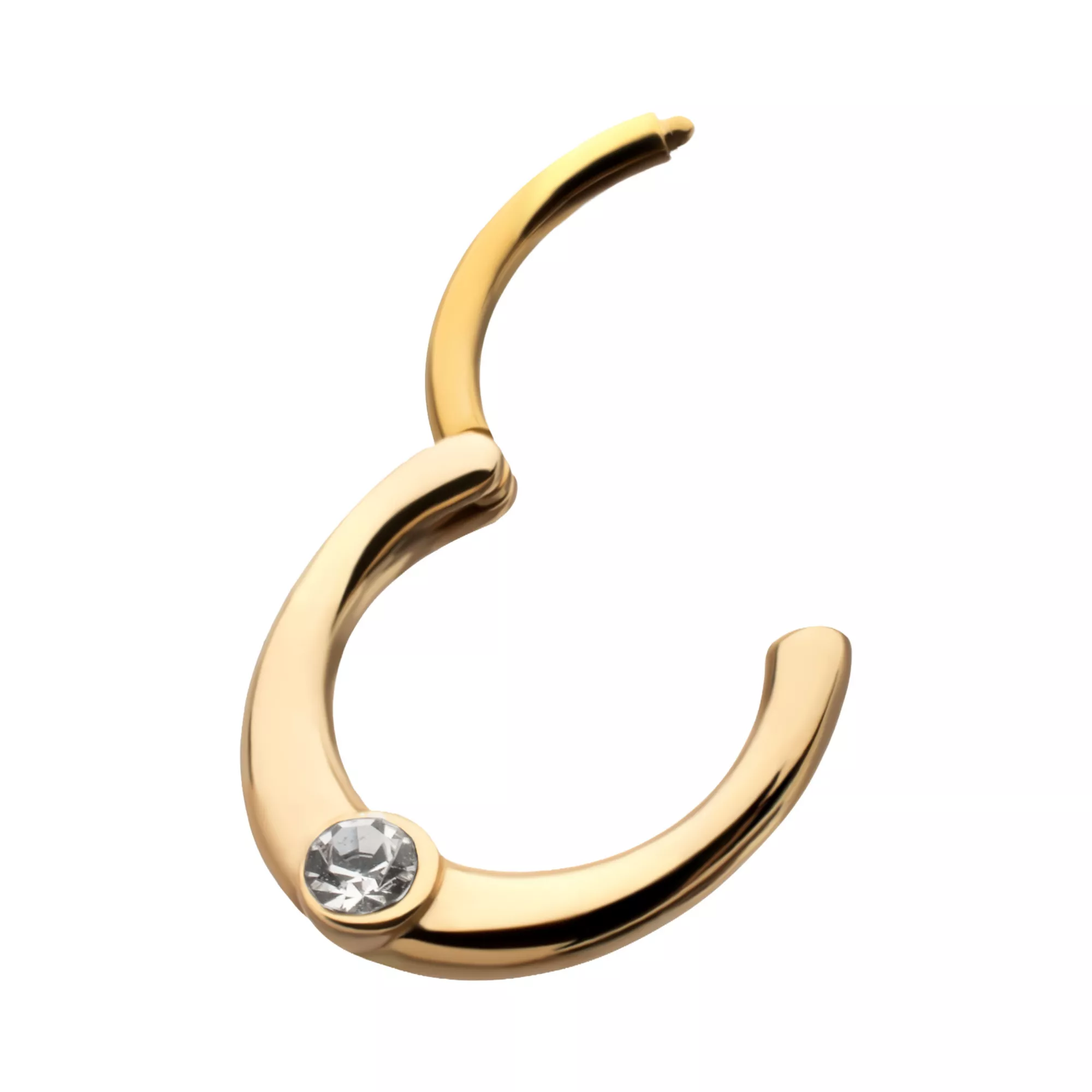 Round CZ Gold-Tone Titanium Hinged Hoop Septum Ring - 16 Gauge at Spencer's