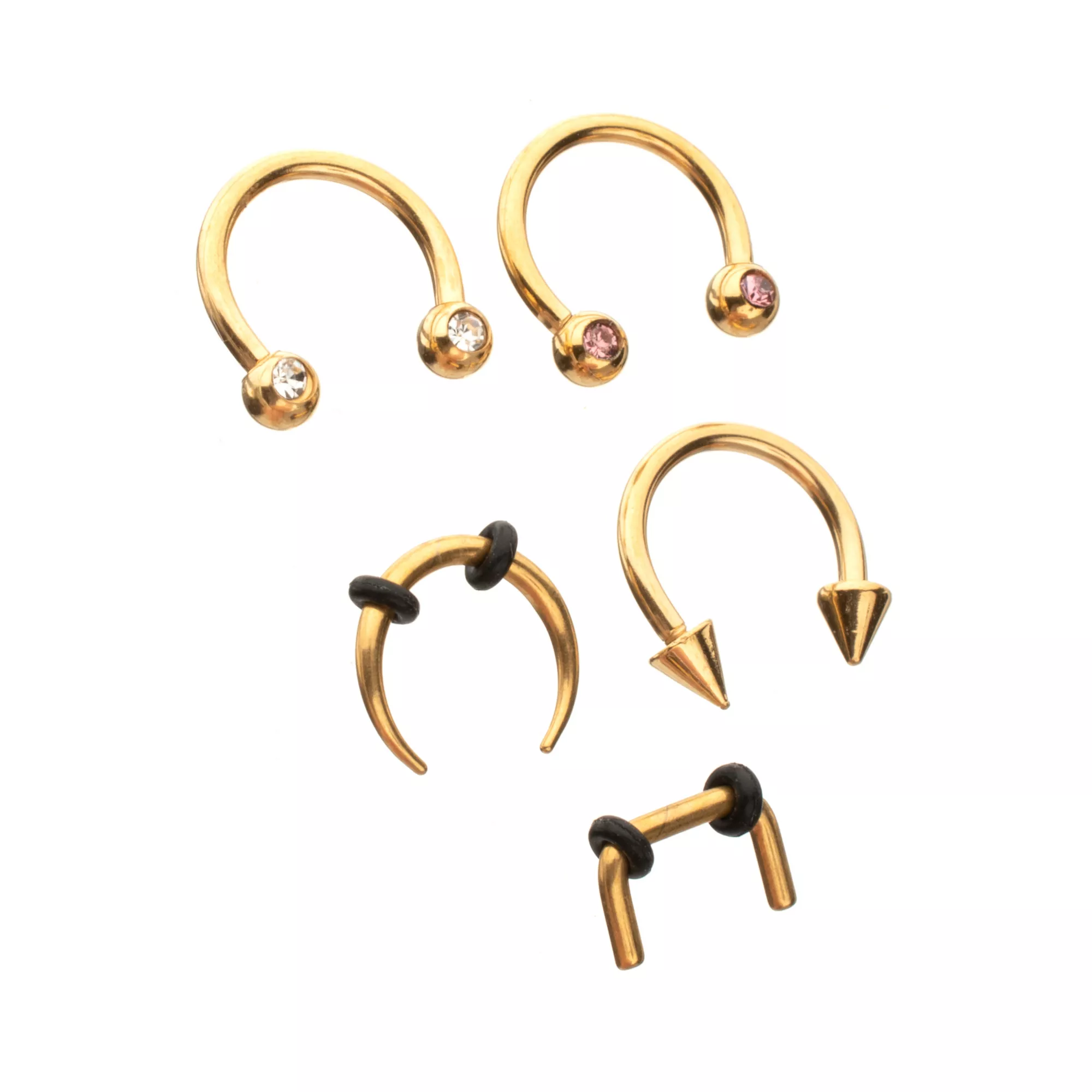 Multi-Pack Gold-Toned CZ Septum Rings, Pincher, and Retainer 5 Pack - 16 Gauge