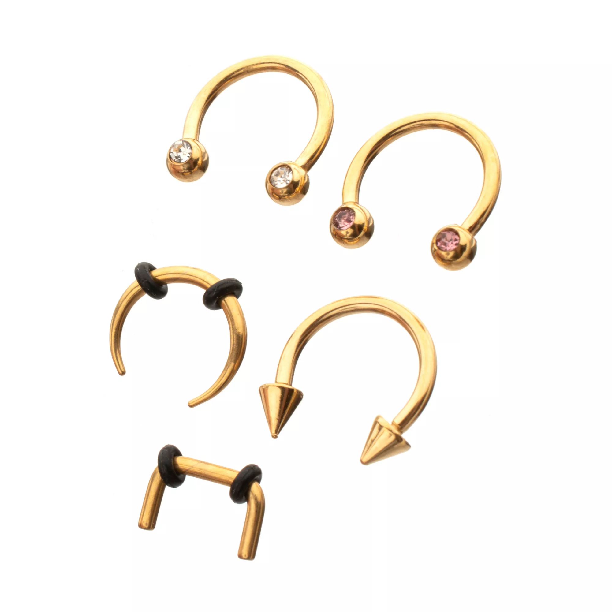 Multi-Pack Gold-Toned CZ Septum Rings, Pincher, and Retainer 5 Pack - 16 Gauge