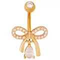 CZ Titanium Gold-Toned Bow Dangle Belly Ring - 14 Gauge at Spencer's