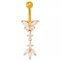 CZ Titanium Gold-Toned Butterfly Dangle Belly Ring - 14 Gauge at Spencer's