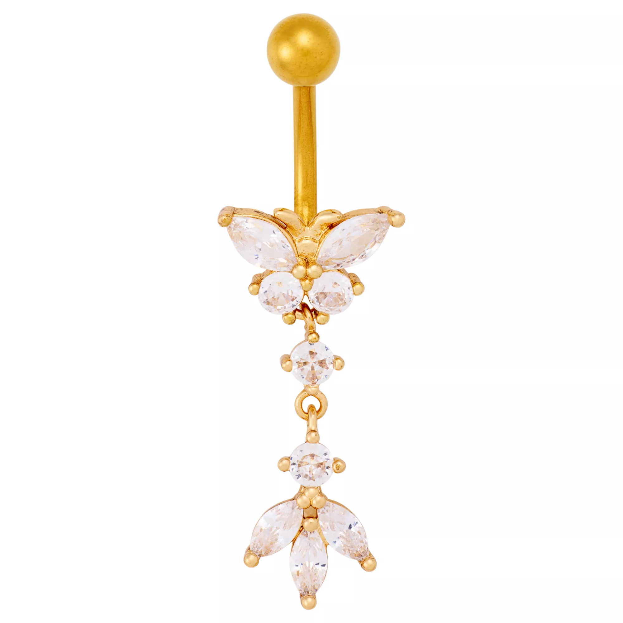 CZ Titanium Gold-Toned Butterfly Dangle Belly Ring - 14 Gauge at Spencer's
