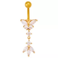 CZ Titanium Gold-Toned Butterfly Dangle Belly Ring - 14 Gauge at Spencer's