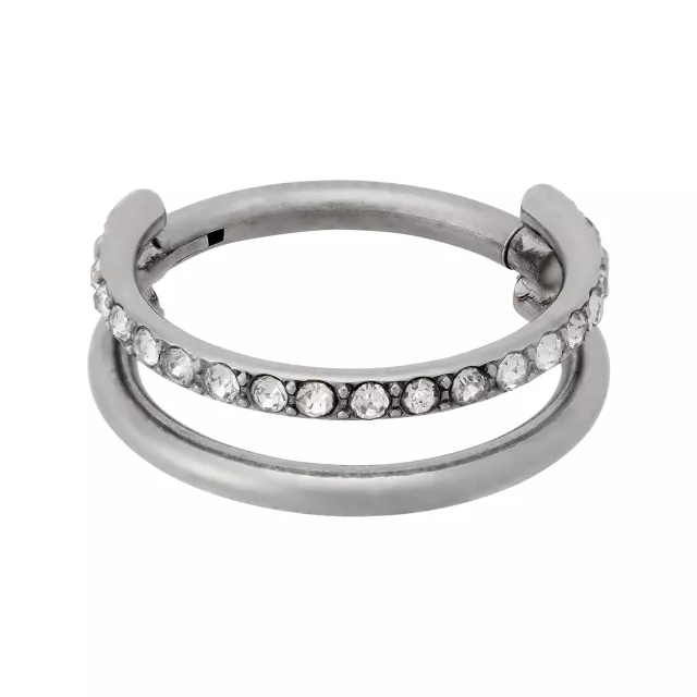 ASTM F-136 Titanium CZ Double Hoop Hinged Septum Ring - 16 Gauge at Spencer's
