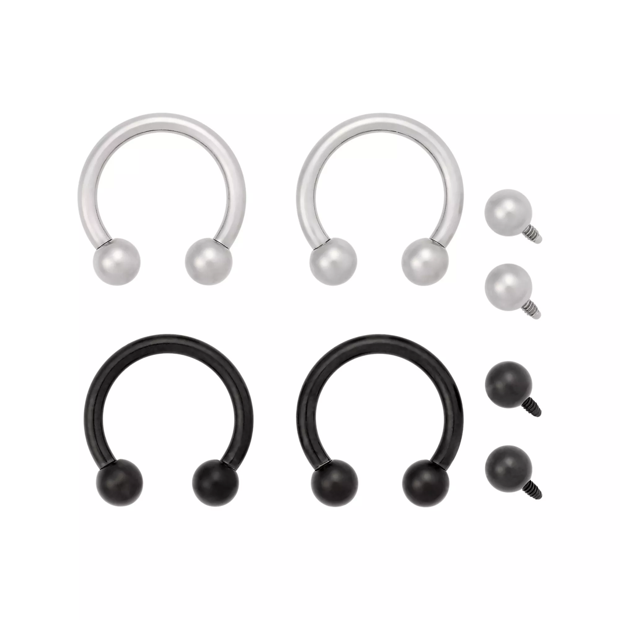 Multi-Pack Titanium Black and Silver-Plated Horseshoe Rings 4 Pack - 16 Gauge at Spencer's