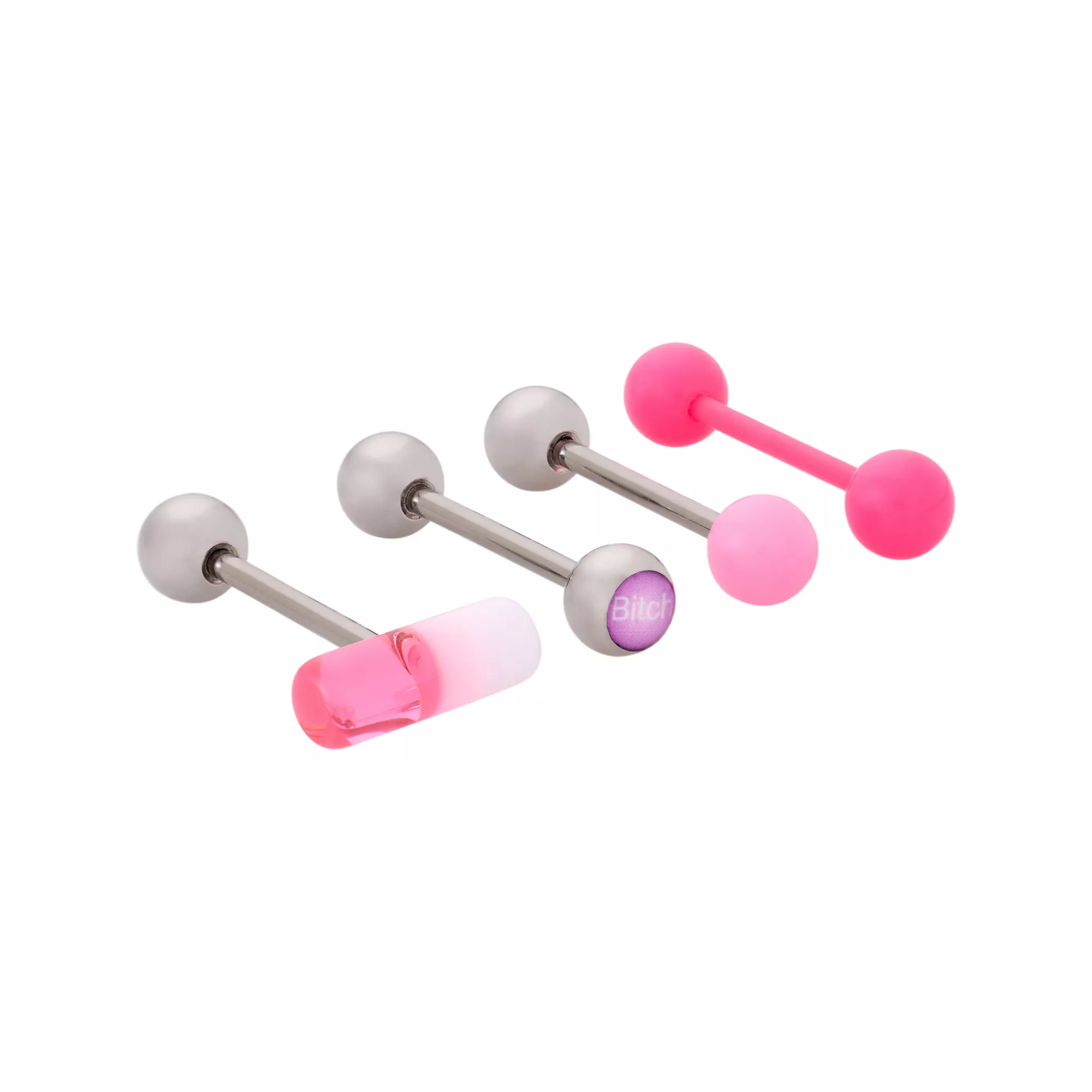 Multi-Pack Titanium Pink Pill and Bitch Barbells 4 Pack - 14 Gauge at Spencer's