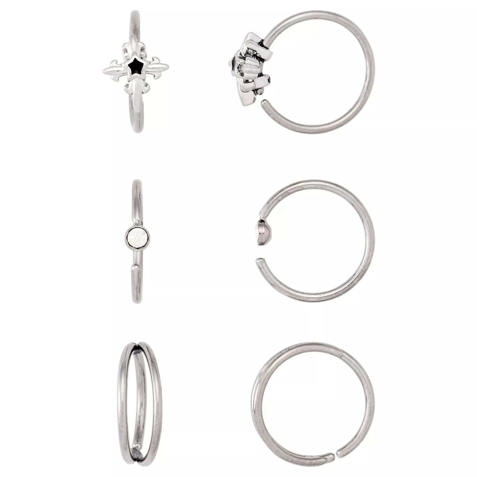 Multi-Pack Star Cross Silver-Tone Titanium  Hoop Nose Rings 6 Pack - 20 Gauge at Spencer's