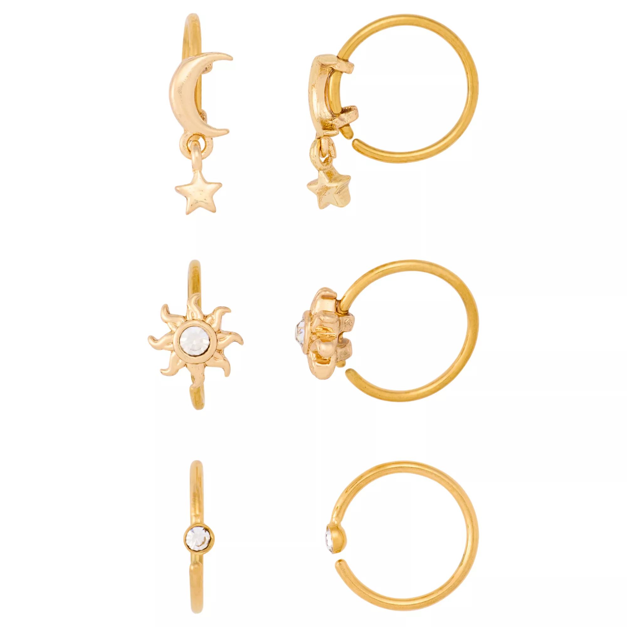 Multi-Pack CZ Titanium Gold-Toned Celestial Nose Hoop Rings 6 Pack - 20 Gauge at Spencer's