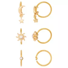 Multi-Pack CZ Titanium Gold-Toned Celestial Nose Hoop Rings 6 Pack - 20 Gauge at Spencer's