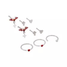 Multi-Pack Red CZ Heart Bat Wing Titanium Nose Rings 9 Pack - 20 Gauge at Spencer's