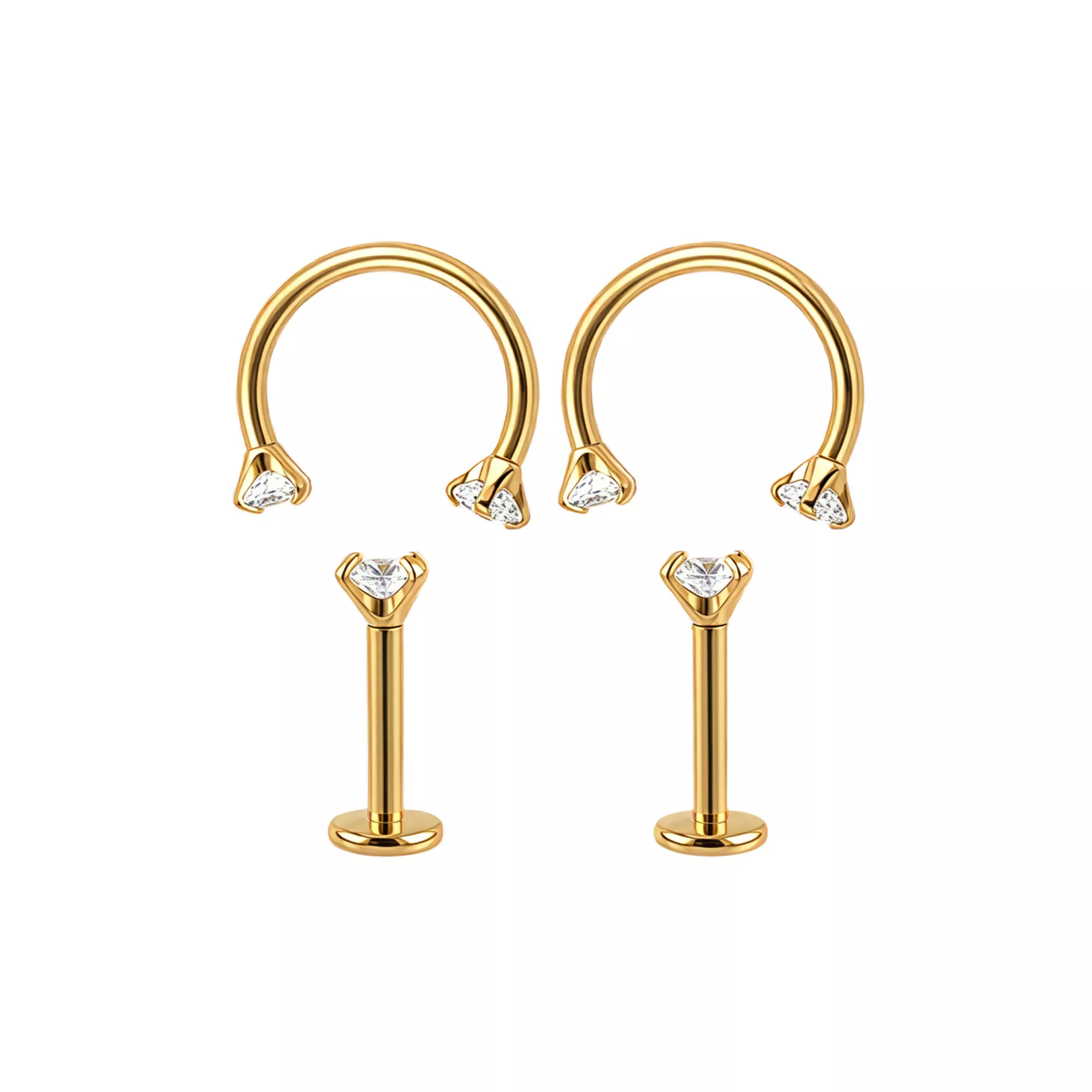 Multi-Pack Clear CZ Flatback and Horseshoe Gold-Tone Titanium Cartilage Rings 2 Pair - 18 Gauge at Spencer's