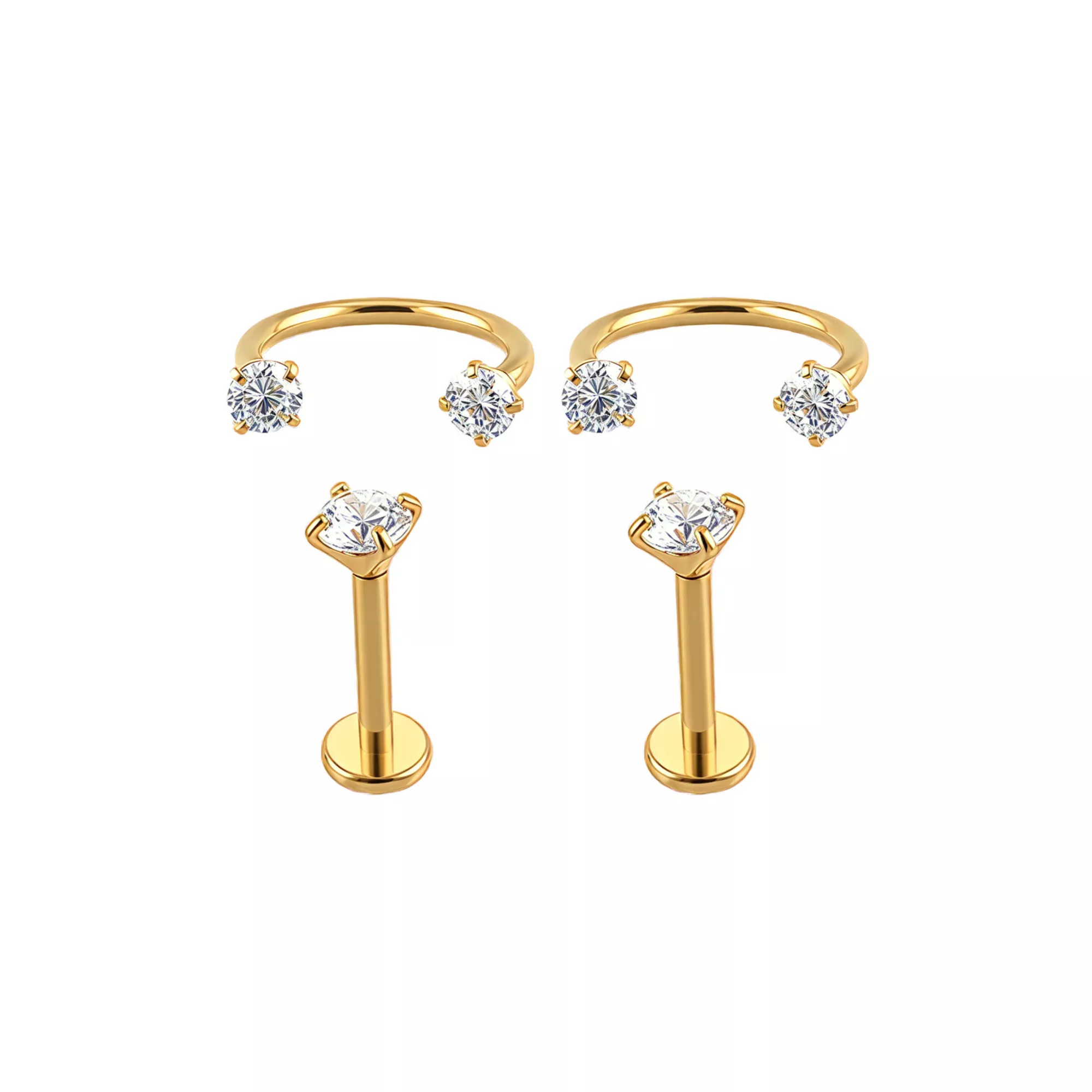 Multi-Pack Clear CZ Flatback and Horseshoe Gold-Tone Titanium Cartilage Rings 2 Pair - 18 Gauge at Spencer's