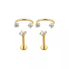 Multi-Pack Clear CZ Flatback and Horseshoe Gold-Tone Titanium Cartilage Rings 2 Pair - 18 Gauge at Spencer's