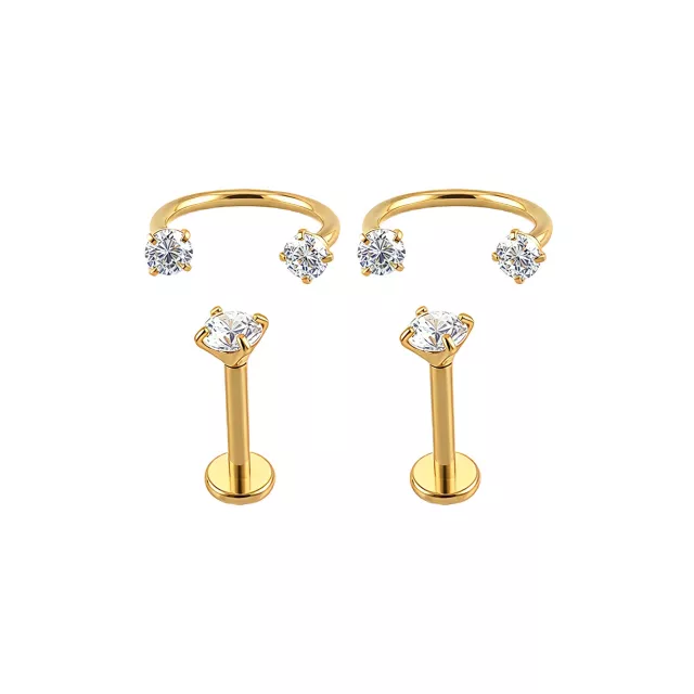 Multi-Pack Clear CZ Flatback and Horseshoe Gold-Tone Titanium Cartilage Rings 2 Pair - 18 Gauge at Spencer's