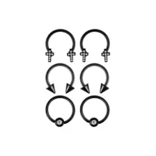 Multi-Pack CZ Black Cross Titanium Horseshoe Rings and Captive Rings 3 Pair - 16 Gauge at Spencer's
