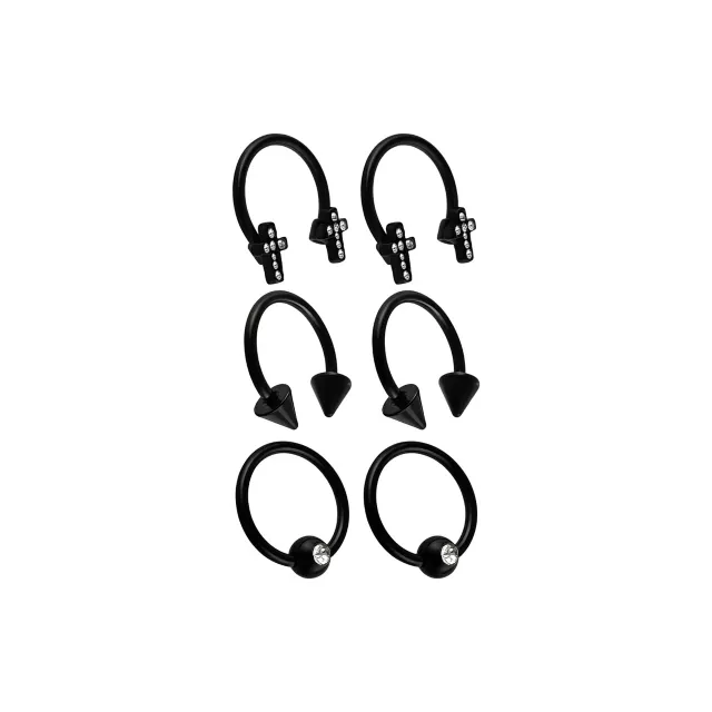 Multi-Pack CZ Black Cross Titanium Horseshoe Rings and Captive Rings 3 Pair - 16 Gauge at Spencer's