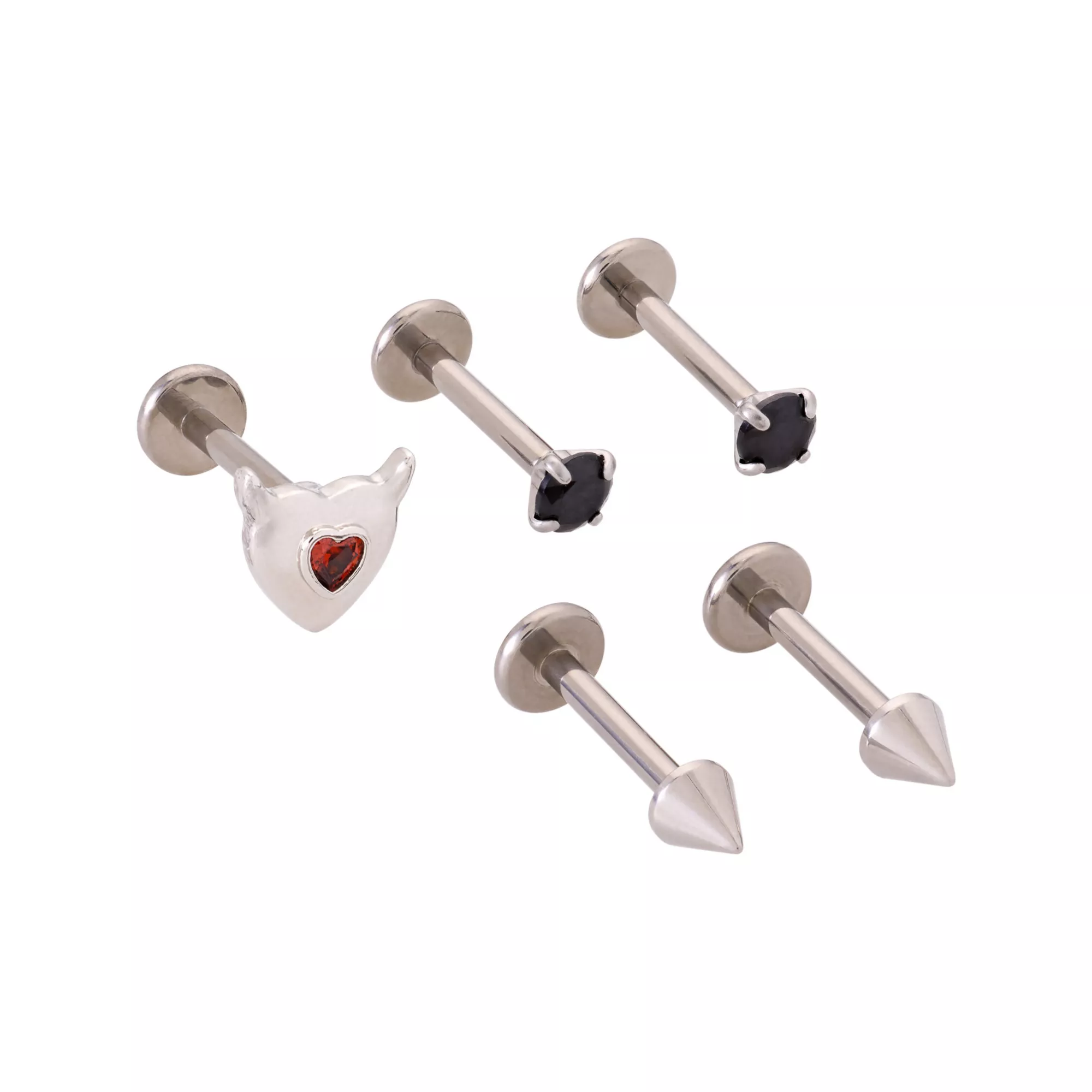 Multi-Pack CZ Evil Heart Titanium Labret Lip Rings 5 Pack - 16 Gauge at Spencer's