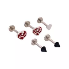 Multi-Pack CZ Rose Heart Titanium Labret Lip Rings 5 Pack - 16 Gauge at Spencer's