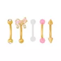 Multi-Pack CZ Bow Gold-Plated Titanium Curved Barbells 5 Pack - 16 Gauge at Spencer's