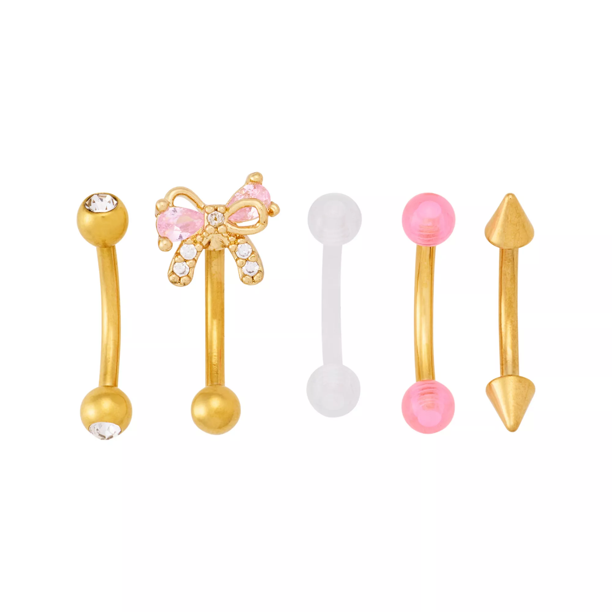 Multi-Pack CZ Bow Gold-Plated Titanium Curved Barbells 5 Pack - 16 Gauge at Spencer's