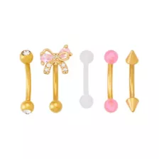 Multi-Pack CZ Bow Gold-Plated Titanium Curved Barbells 5 Pack - 16 Gauge at Spencer's
