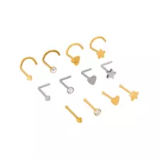 Multi-Pack CZ Heart and Star Titanium Mixed Nose Rings 12 Pack - 20 Gauge at Spencer's
