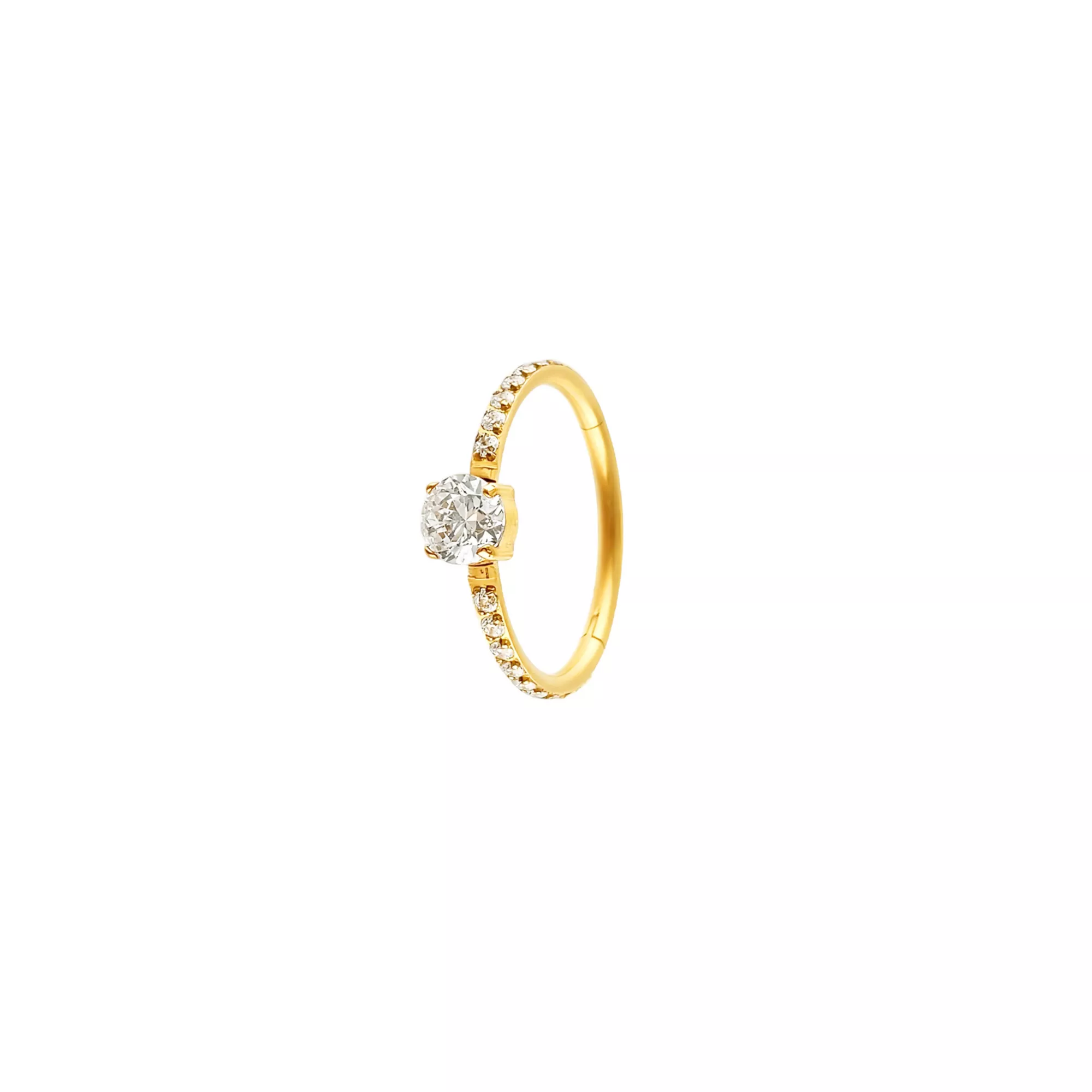 ASTM F-136 Titanium Round CZ Prong Gold-Tone Hinged Hoop Ring - 16 Gauge at Spencer's