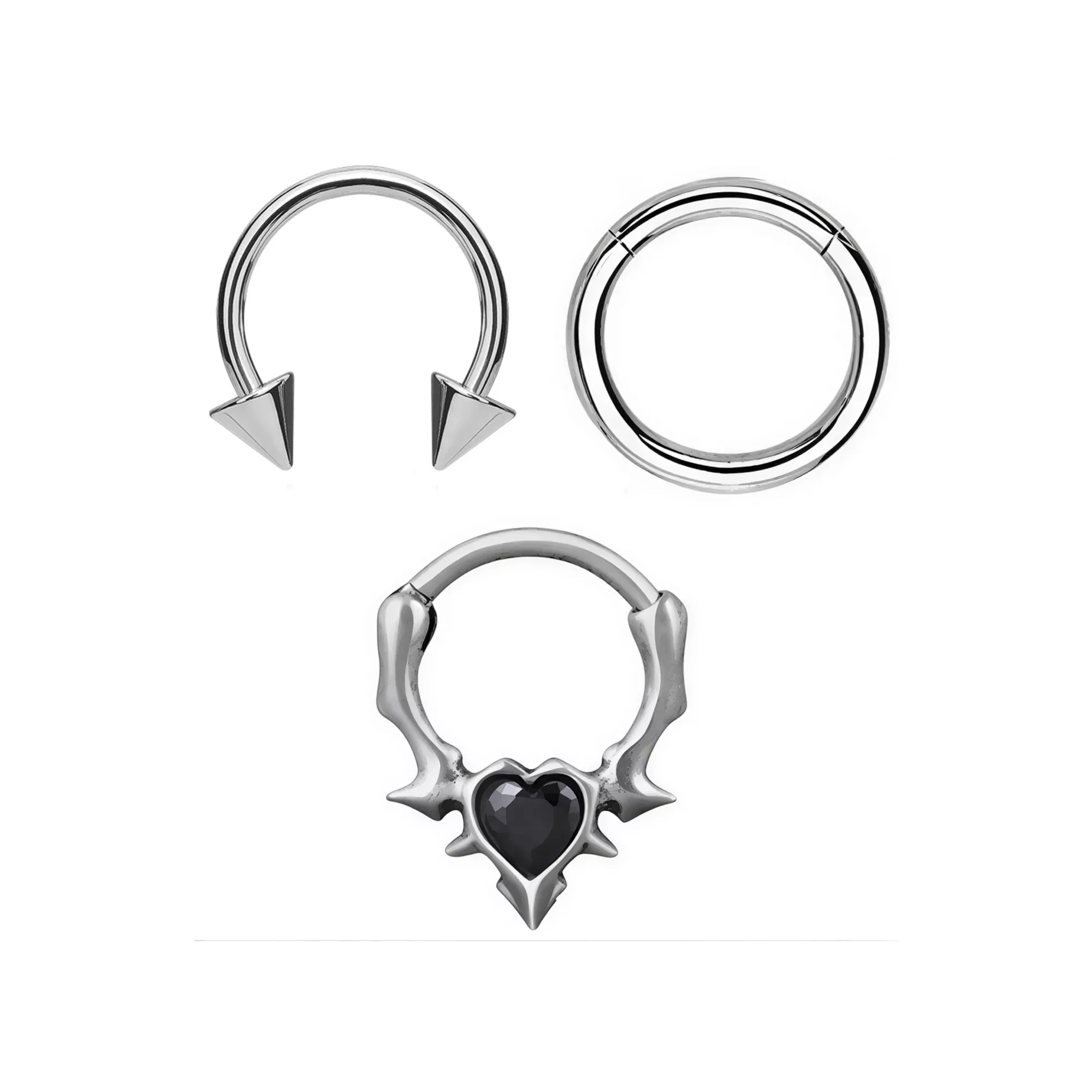 Multi-Pack CZ Cyberpunk Heart Titanium Septum Rings 3 Pack - 16 Gauge at Spencer's