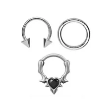 Multi-Pack CZ Cyberpunk Heart Titanium Septum Rings 3 Pack - 16 Gauge at Spencer's