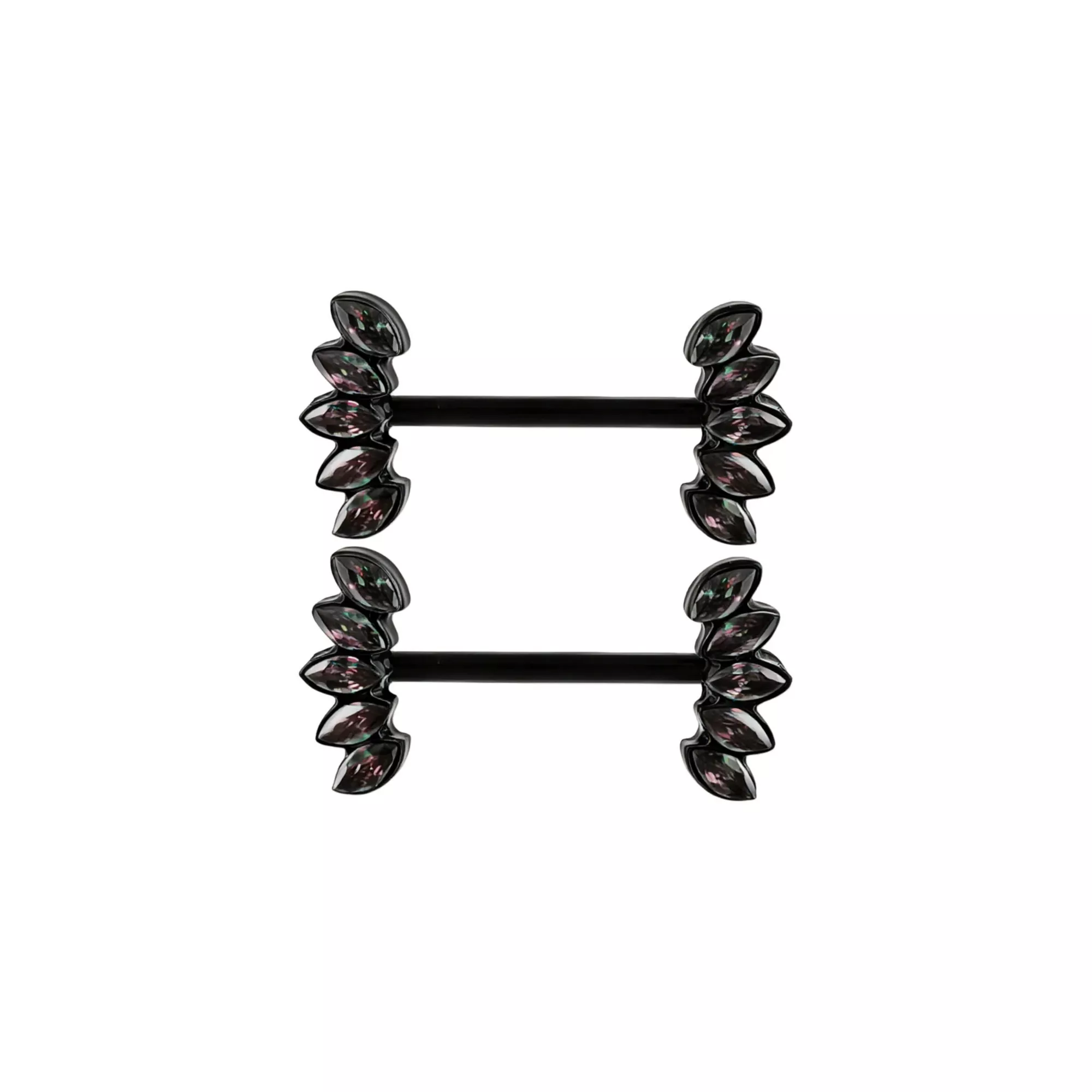 CZ Black Vitral Marquise Cluster Nipple Barbells 2 Pack - 14 Gauge