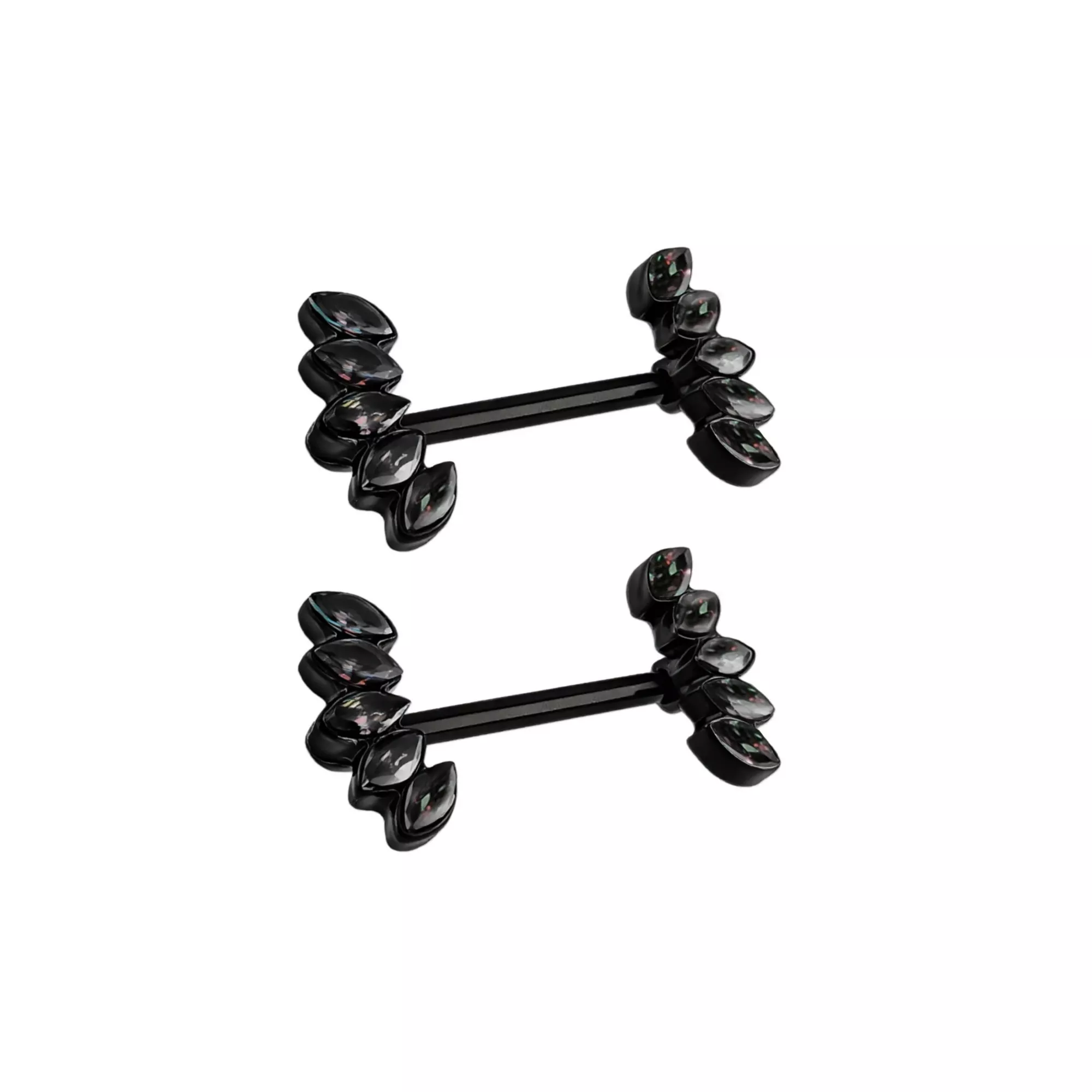 CZ Black Vitral Marquise Cluster Nipple Barbells 2 Pack - 14 Gauge