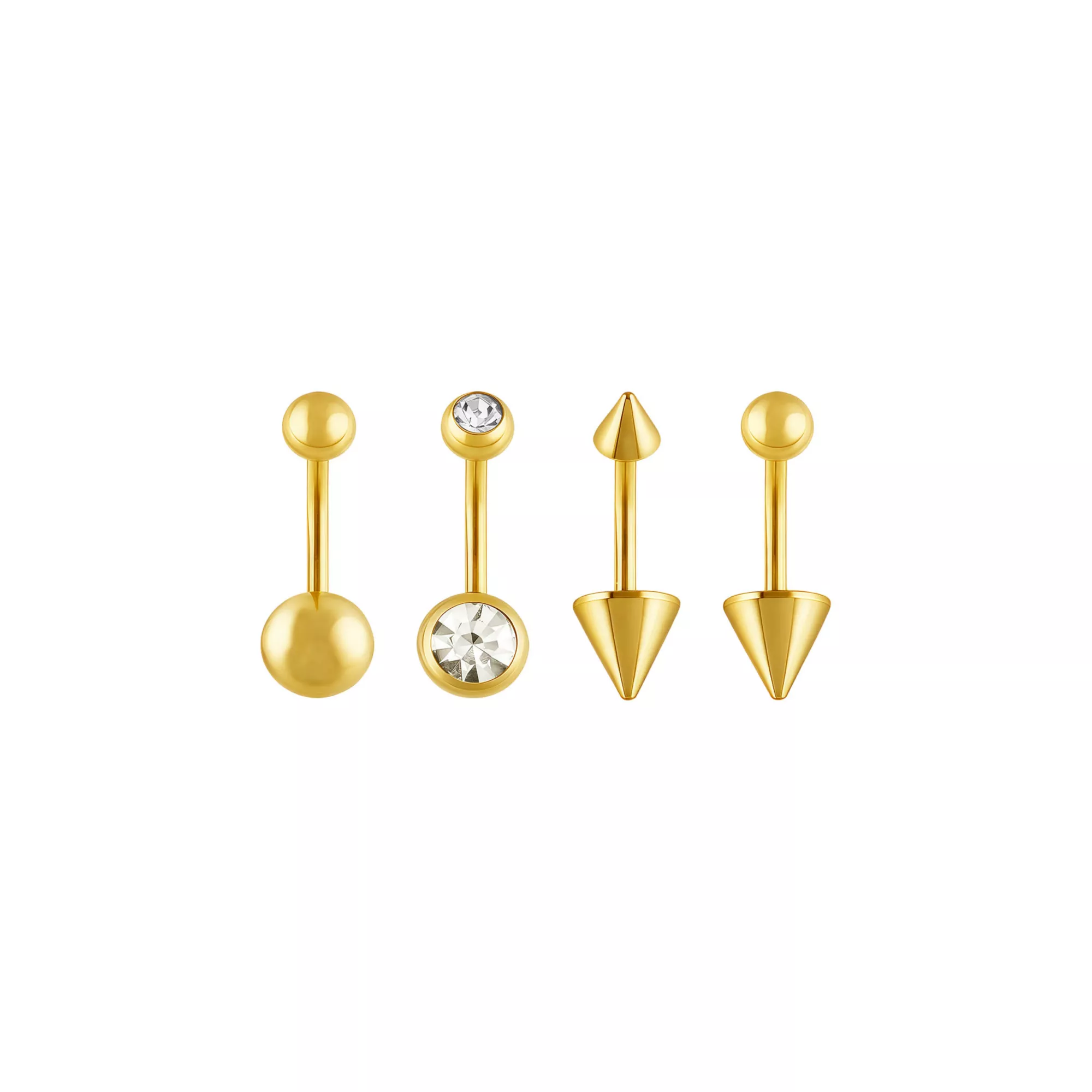 Multi-Pack CZ Round Spike Gold-Tone Titanium Belly Rings 4 Pack - 14 Gauge at Spencer's