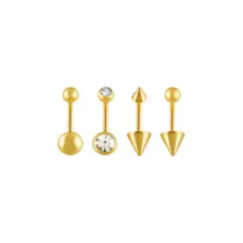 Multi-Pack CZ Round Spike Gold-Tone Titanium Belly Rings 4 Pack - 14 Gauge at Spencer's