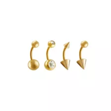 Multi-Pack CZ Round Spike Gold-Tone Titanium Belly Rings 4 Pack - 14 Gauge at Spencer's