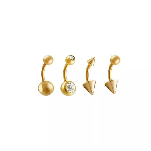 Multi-Pack CZ Round Spike Gold-Tone Titanium Belly Rings 4 Pack - 14 Gauge at Spencer's