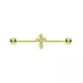 CZ Gold-Tone Cross Industrial Barbell - 14 Gauge at Spencer's