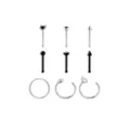 Multi-Pack CZ Black and Silver-Tone Bone Nose Rings and Hoop Nose Rings 9 Pack - 20 Gauge at Spencer's