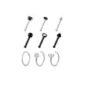 Multi-Pack CZ Black and Silver-Tone Bone Nose Rings and Hoop Nose Rings 9 Pack - 20 Gauge at Spencer's