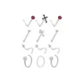 Multi-Pack CZ Silver-Tone Cross Assorted Nose Screws, L-Bends, Pins and Hoops 12 Pack - 20 Gauge at Spencer's