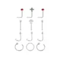 Multi-Pack CZ Silver-Tone Cross Assorted Nose Screws, L-Bends, Pins and Hoops 12 Pack - 20 Gauge at Spencer's