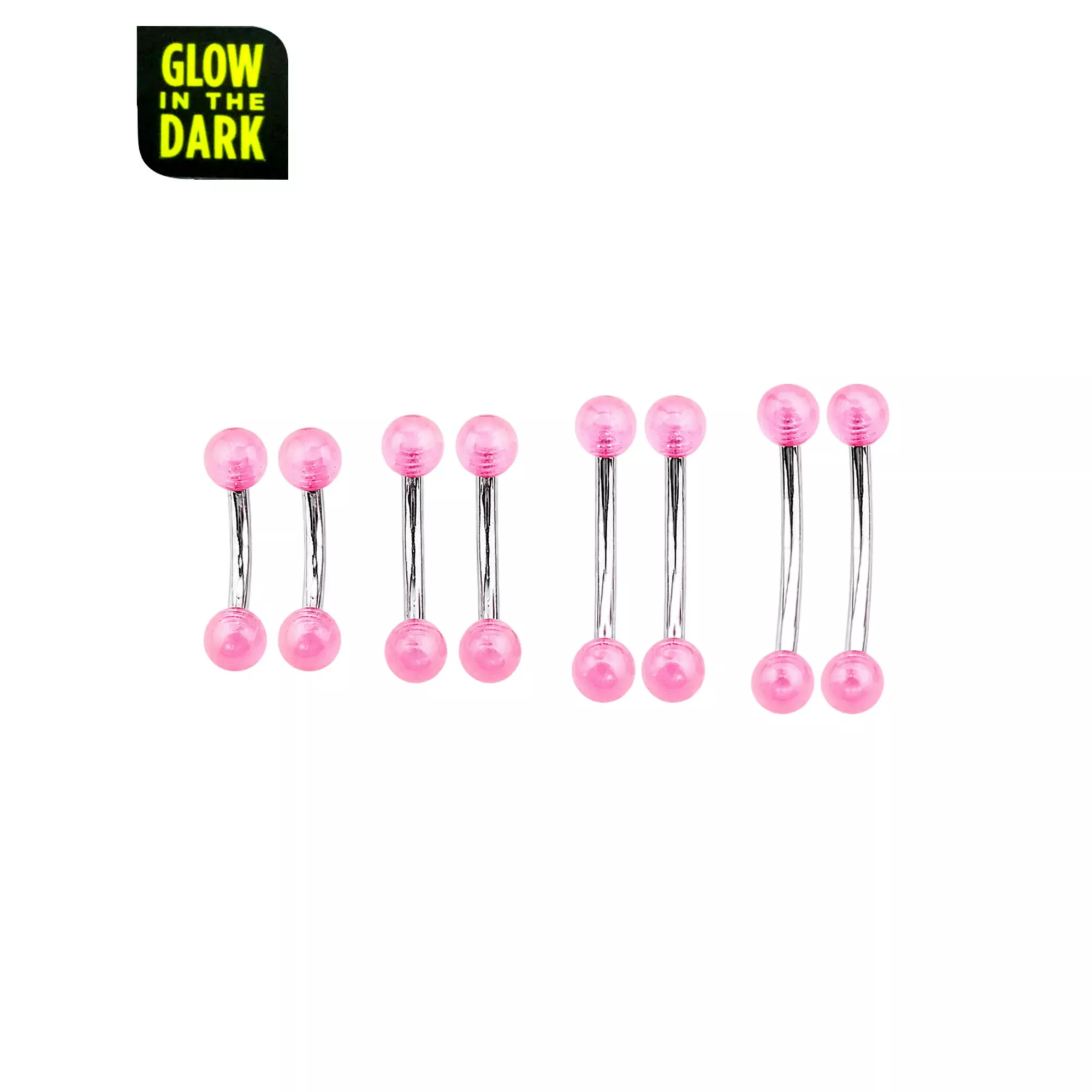 Multi-Pack Pink Glow in the Dark Curved Barbells 8 Pack - 16 Gauge
