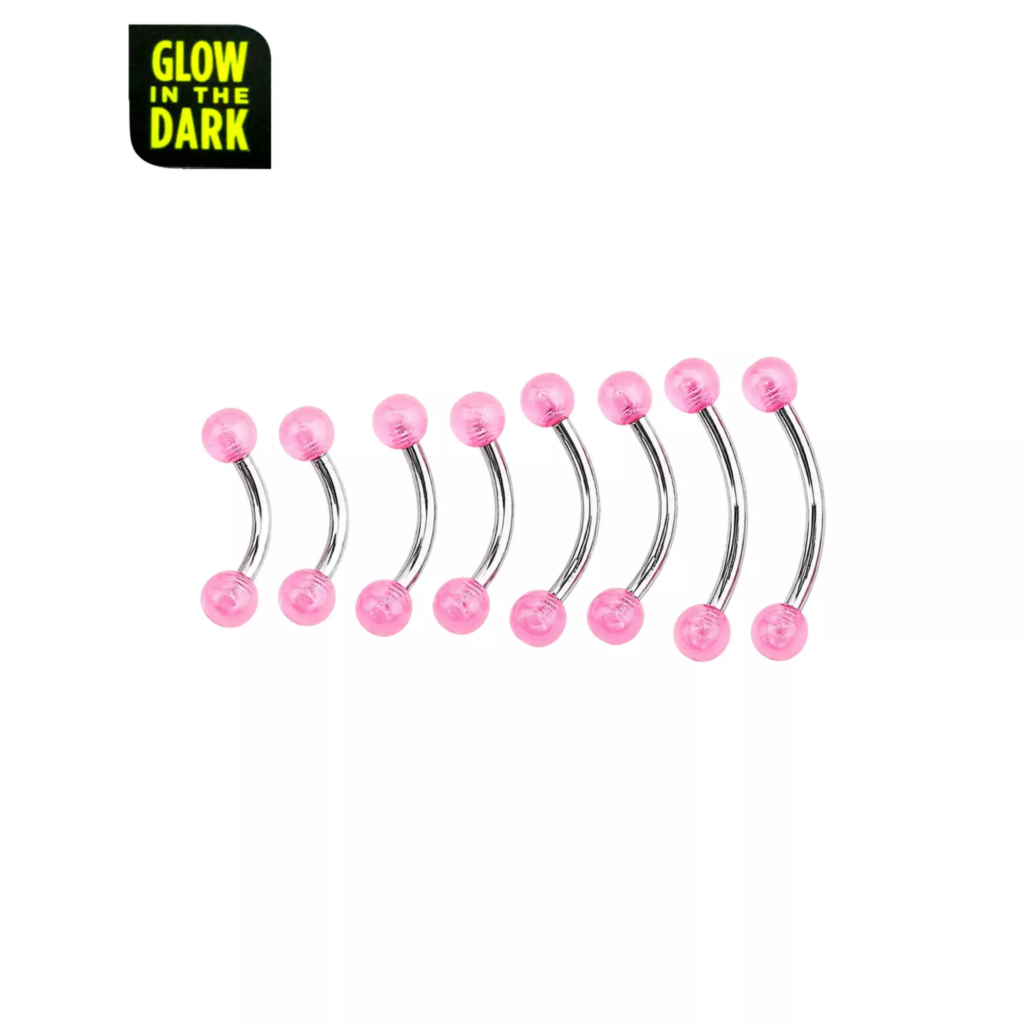 Multi-Pack Pink Glow in the Dark Curved Barbells 8 Pack - 16 Gauge