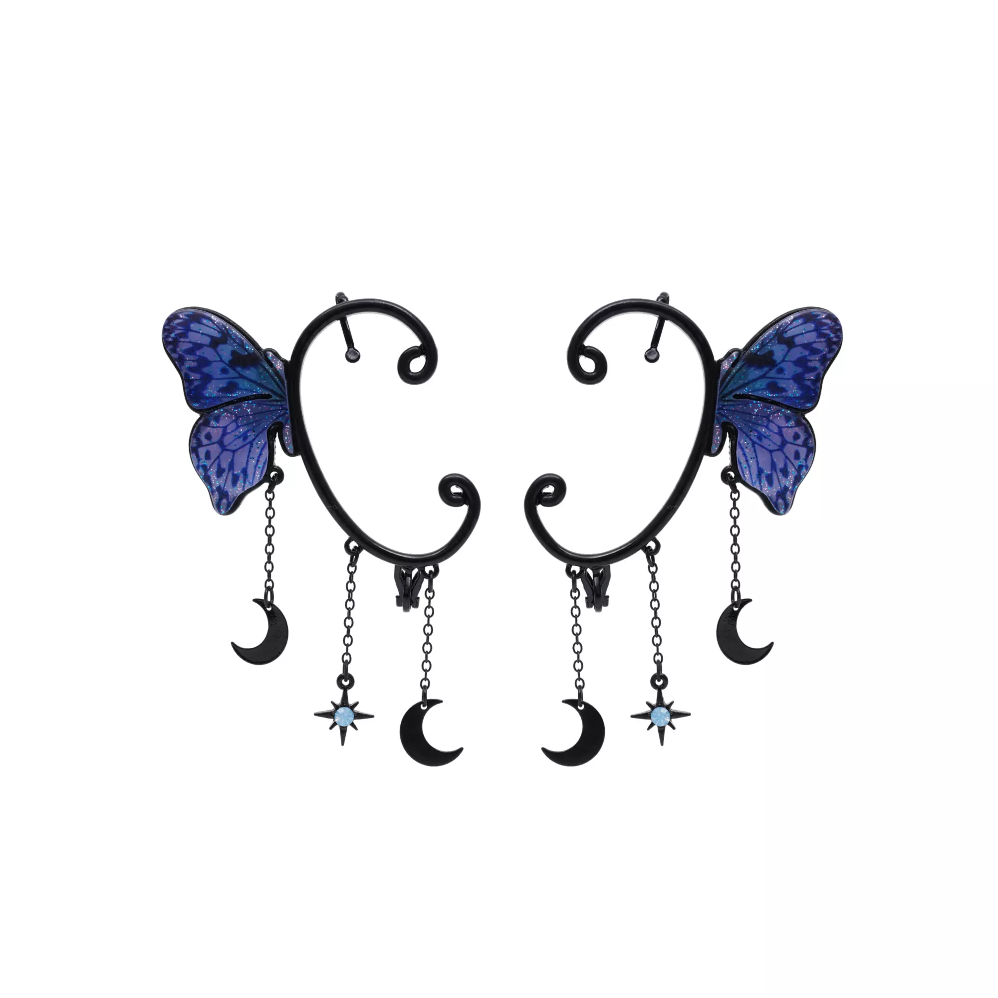 Blue Butterfly Star Moon Dangle Ear Cuffs at Spencer's