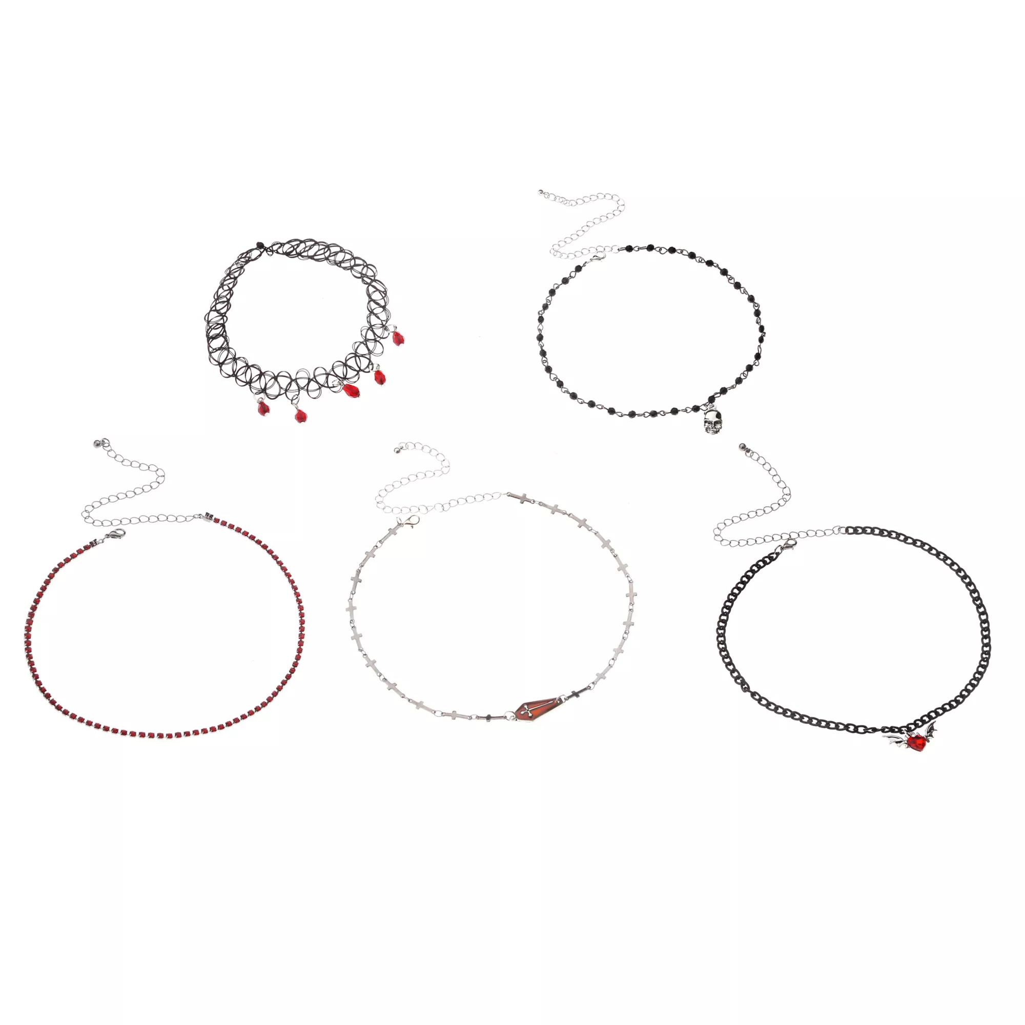 Multi-Pack Assorted Coffin and Tattoo Charm Choker Necklaces -  5 Pack at Spencer's