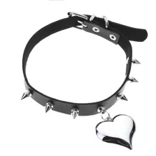 Silver-Tone Spike and Heart Charm Faux Leather Choker Necklace at Spencer's