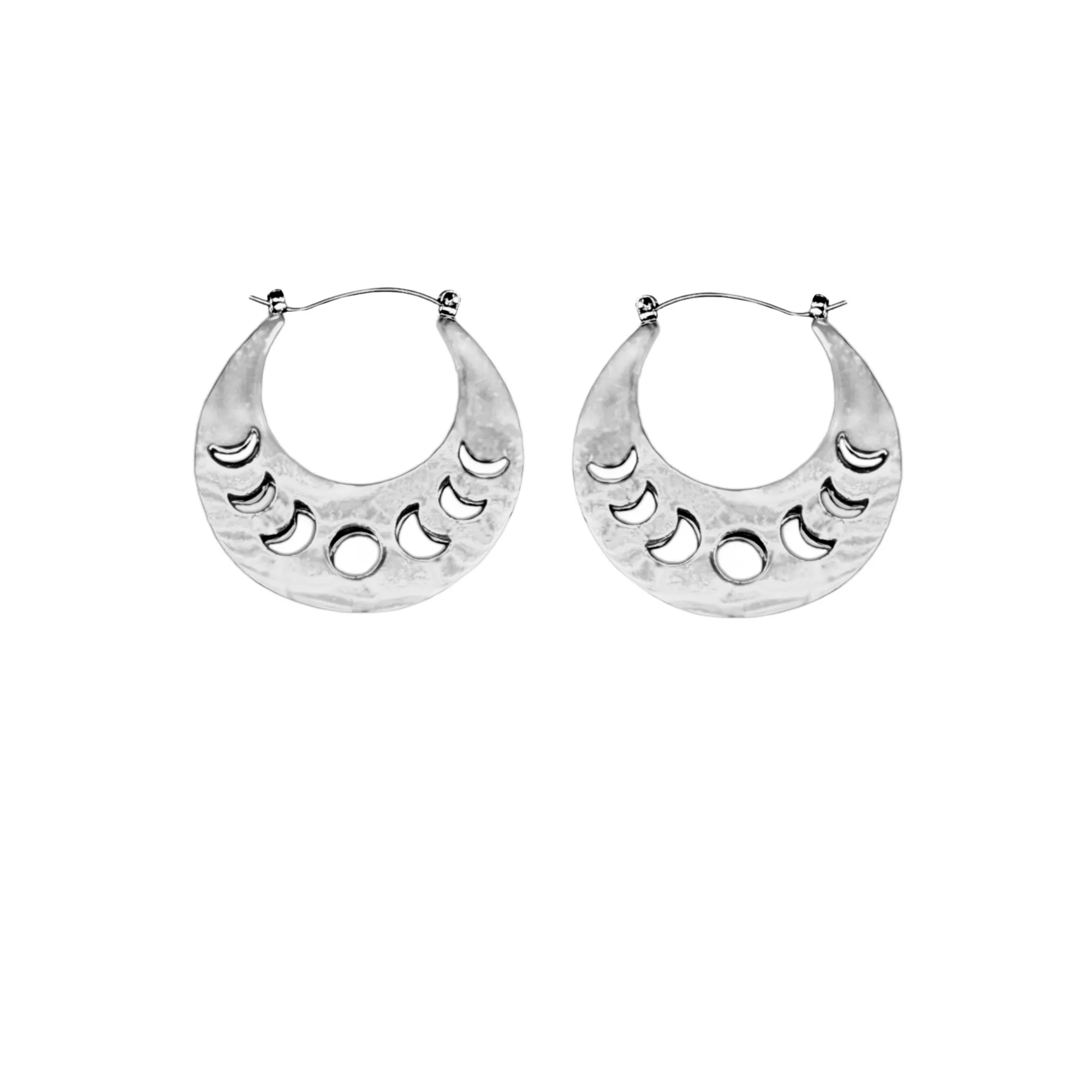 Silver-Toned Moon Phase Cutout Hoop Earrings