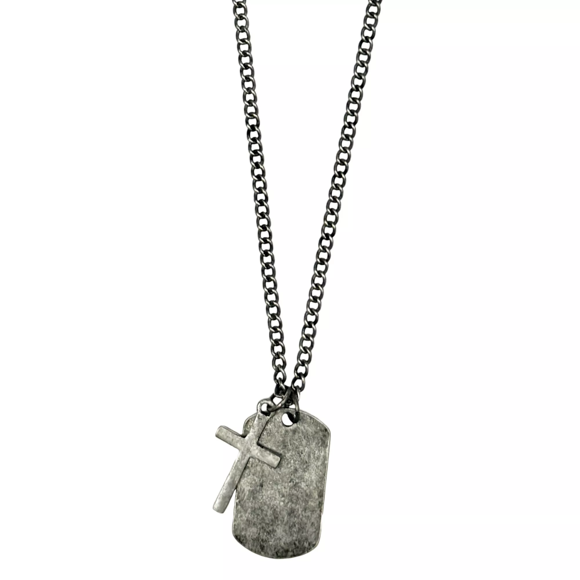 Burnished Silver-Toned Cross and Dog Tag Chain Necklace at Spencer's
